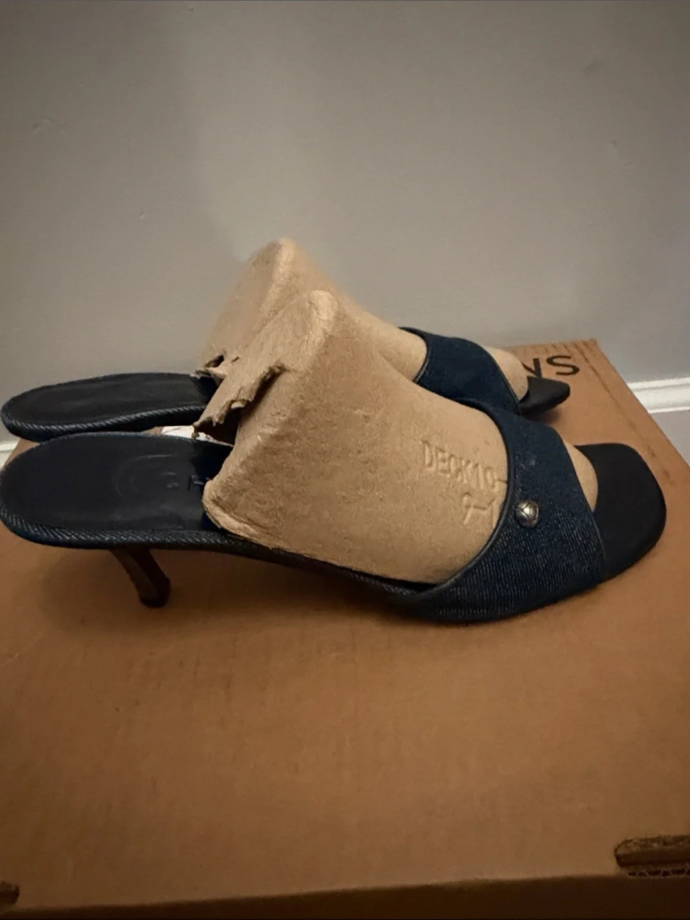 CHANEL Navy Open-Toe Slip-On Mules